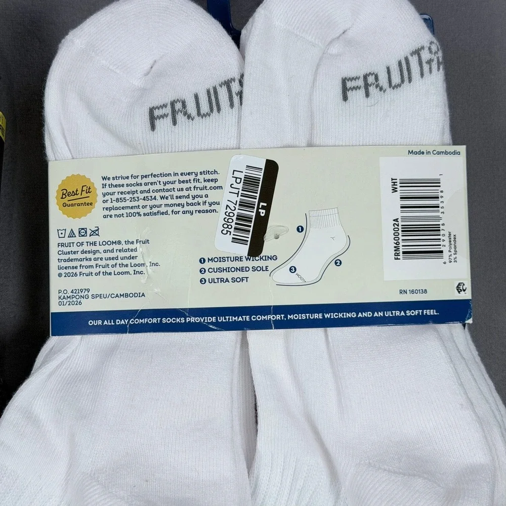 Hanes Fruit of the Loom Mens 6-12 Black White Cotton Blend Ankle Low Cut 13pk